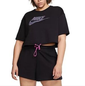 Nike Icon Clash Cropped Tee Size Large Cropped Black Shirt w/ Drawstring Waist